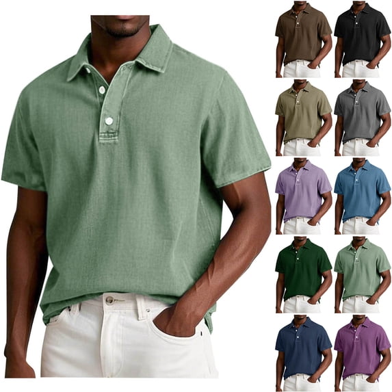 SROBPTY Mens Summer Shirts, Short Sleeve T Shirts for Men, Mens Solid Color Button Collared Casual Everyday Short Sleeve T Shirts Purple,XL