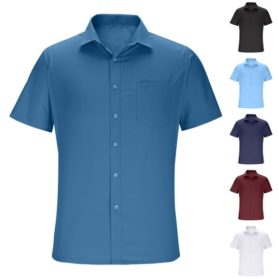 SROBPTY Mens Summer Shirts, Short Sleeve T Shirts for Men, Mens Solid Color Collared Stretch Short Sleeve Shirts with Pocket Wine,41