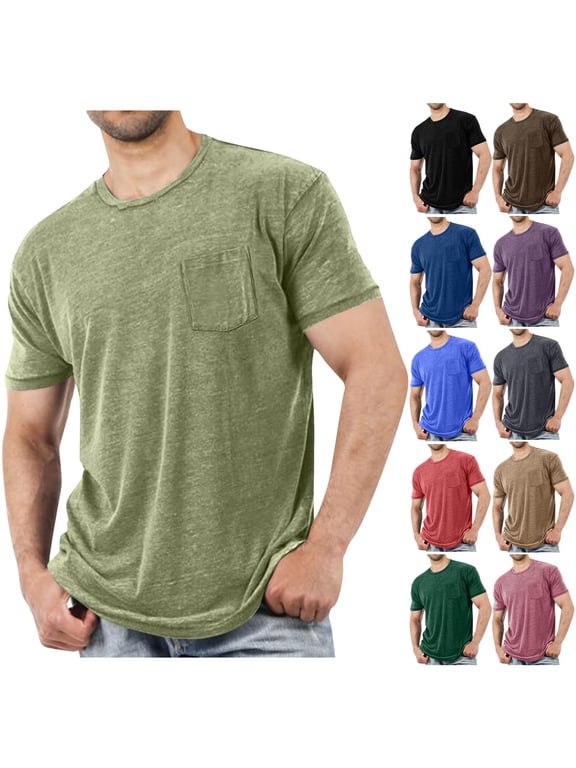 Mens Summer Shirts, Short Sleeve T Shirts for Men, Mens Solid Pocket Casual Business Workout Crew Neck T Shirts Dark Blue,XL