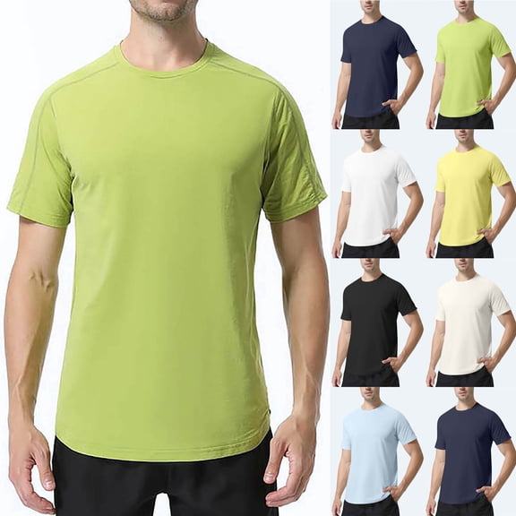 SROBPTY Mens Summer Shirts, Short Sleeve T Shirts for Men, Mens Solid Stretch Short Sleeve Crew Neck Workout Shirts Black,XXL