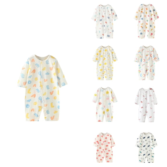 SROBPTY Newborn Boys Girls Print Long Sleeve Romper for 0-24 Months Summer Thin Outfit White, 3 Months