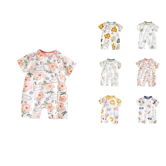 SROBPTY Newborn Boys Girls Print Short Sleeve Romper for 0-12 Months Summer Outfit White, 2-4 Months