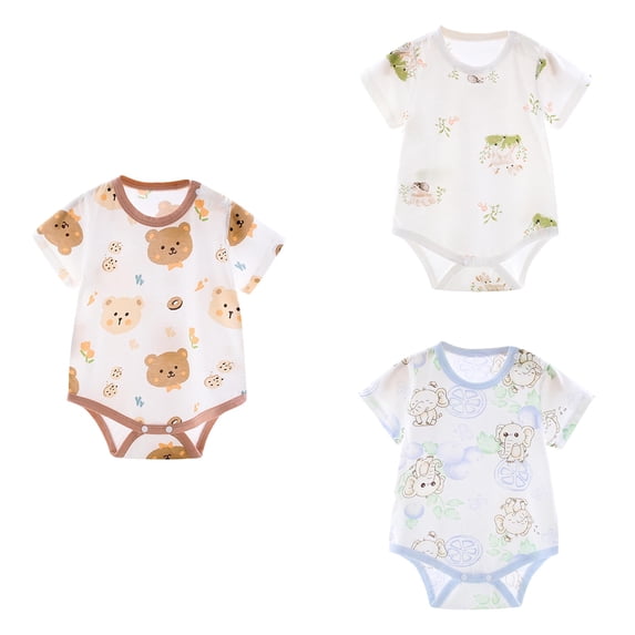 SROBPTY Newborn Boys Girls Print Short Sleeve Romper for 0-2Y Summer Light Blue, 0 Months