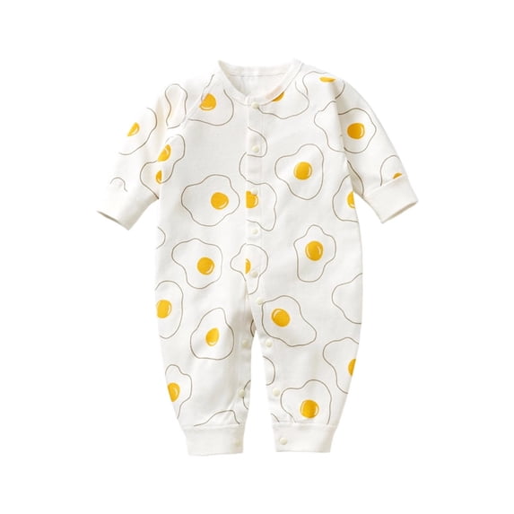SROBPTY Newborn Boys Girls Romper Print Crew Neck Long Sleeve with Snap Button Jumpsuit