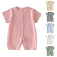 thumbnail image 1 of SROBPTY Newborn Boys Girls Solid Short Sleeve Romper for 0-2Y Summer Green, 3 Months, 1 of 4