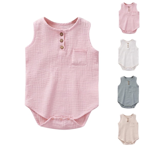 SROBPTY Newborn Boys Girls Solid Sleeveless Romper for 0-24M Summer Pink, 9-12 Months