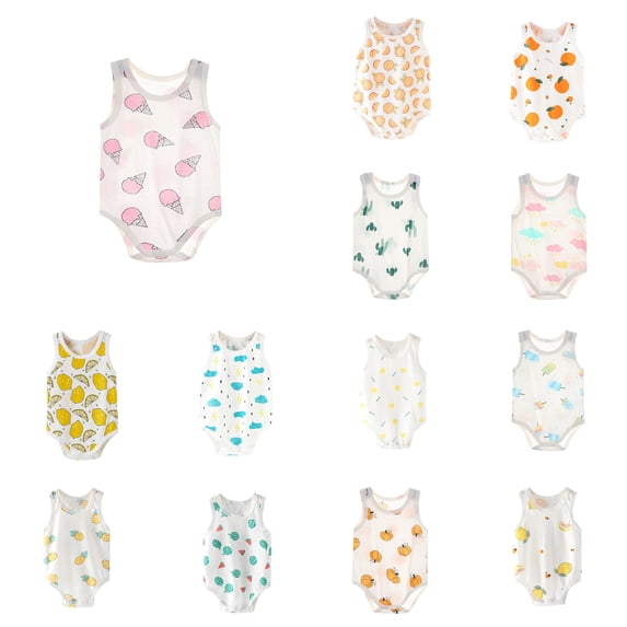 SROBPTY Newborn Boys Girls Summer Print Sleeveless Short Romper Jumpsuits White, 6-9 months