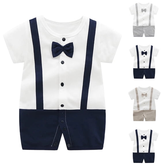 SROBPTY Newborn Boys Print Short Sleeve Romper for 0-24 Months Gray, 3 Months