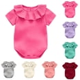 thumbnail image 1 of SROBPTY Newborn Girls Romper Solid Crew Neck Short Sleeve Jumpsuit for 3 Months-2 Years, 1 of 5