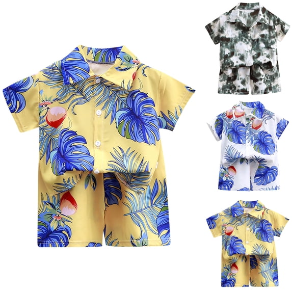 SROBPTY Outfit Set for Teen Boys Girls Print Collared Short Sleeve Top and Shorts