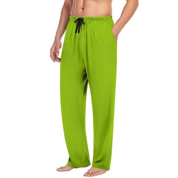 SROBPTY Pajama Pants for Mens Solid Straight-Leg Drawstring Long Pants with Pocket Sleepwear