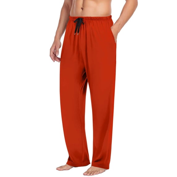 SROBPTY Pajama Pants for Mens Solid Straight-Leg Drawstring Long Pants with Pocket Sleepwear