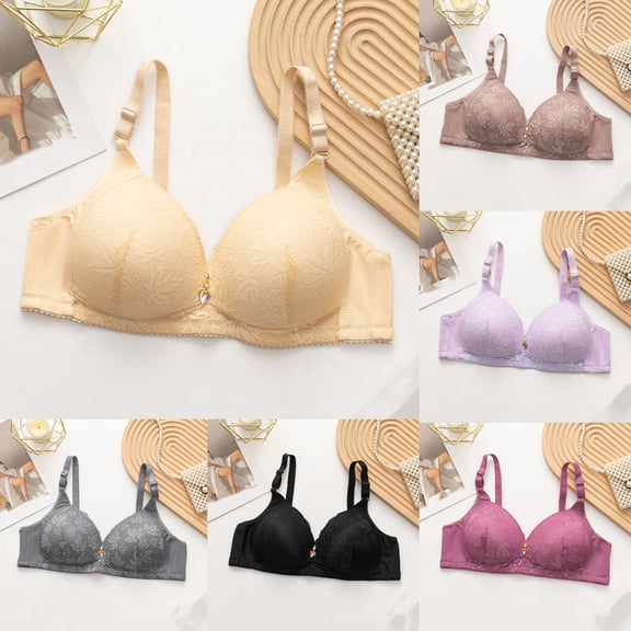 SROBPTY Plus Size Bra for Women, Womens Push Up Bra, Women's Lace Patchwork Underwire Back Closure Thin Breathable Comfortable Daily Bras Black,44/100BC