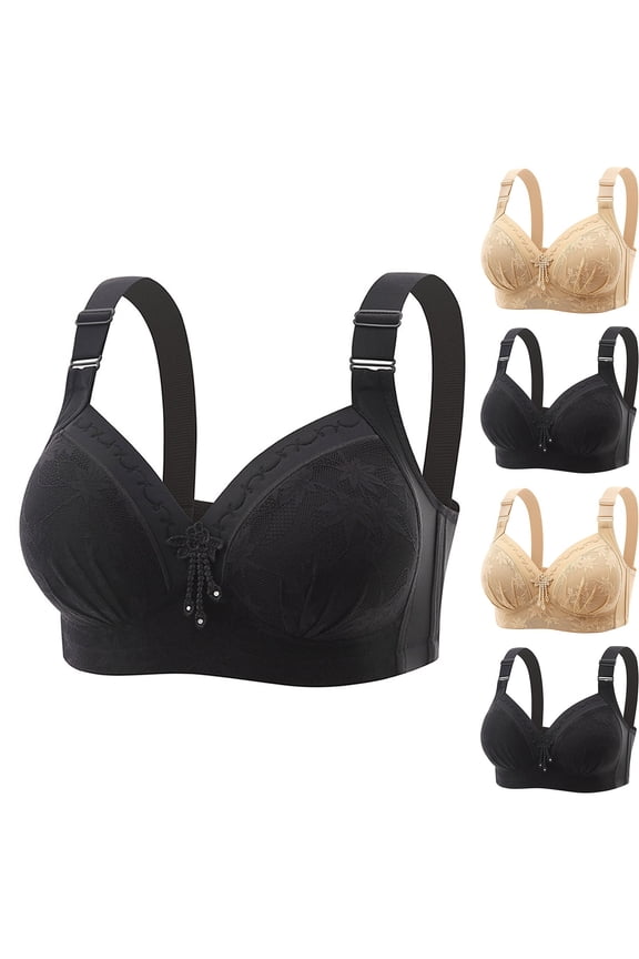 Plus Size Bras for Women, Womens Everyday Bras, Women Plus Size Thin Wireless Adjustable Supportive Lift Side Breast Control Breathable Everyday Bra Black,42/95BC