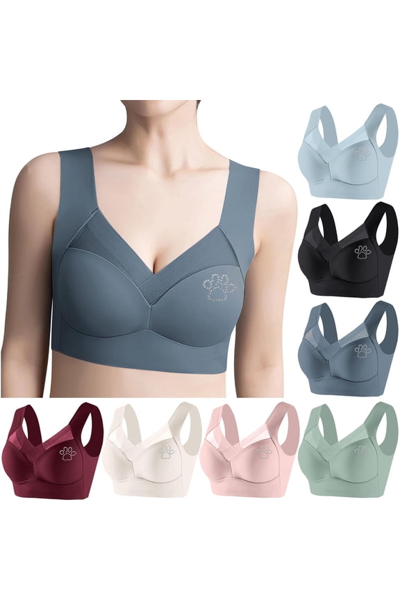 Plus Size Bras for Women, Womens Everyday Bras, Women No Steel Ring Side Shaping Lace Wireless Everyday Daily Bra Blue,XXXL