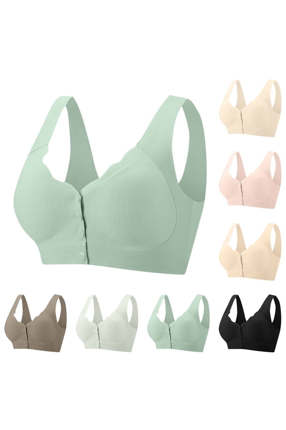 Plus Size Bras for Women, Womens Everyday Bras, Women Solid Color Front Closure Wireless Open Back Seamless Gathering Everyday Bras White,XL