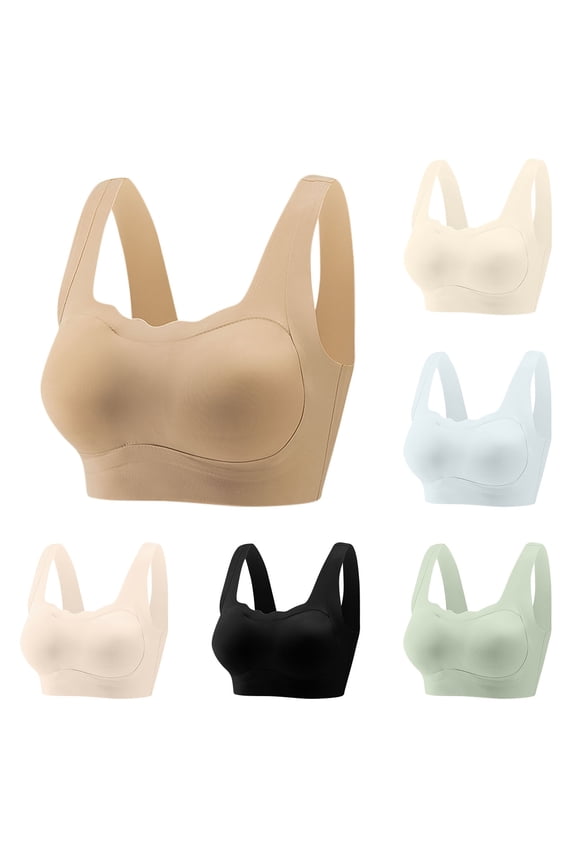 Plus Size Bras for Women, Womens Everyday Bras, Women Solid Color Wireless Open Back Seamless Comfortable Gathering Everyday Bras Black,XXL