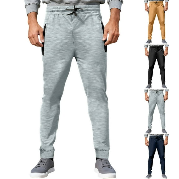 SROBPTY Plus Size Mens Pants, Casual Pants for Men, Men's Casual Fashion Solid Elastic Waist Drawstring Full Length Trousers with Zipper Pockets Gray,XL