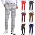 thumbnail image 1 of SROBPTY Plus Size Dress Trousers for Men Fashion Casual Plaid Business Straight Leg Dress Pants with Pockets, 1 of 5