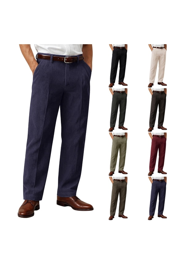 Plus Size Mens Pants, Dress Pants for Men, Men's Solid Corduroy Button Dress Full Length Pants with Pockets Green,30
