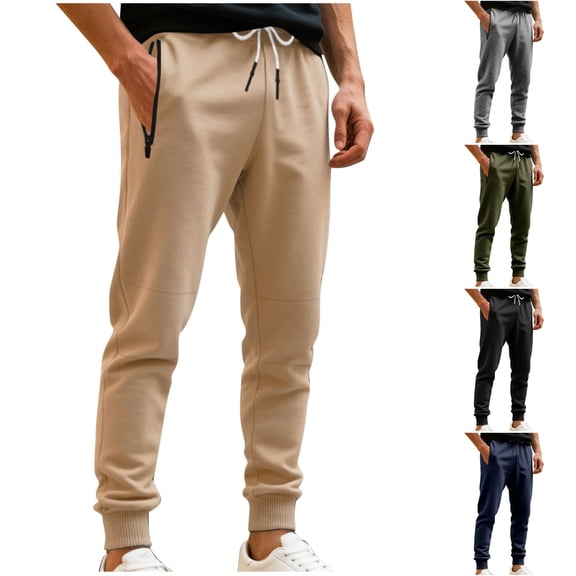 SROBPTY Plus Size Mens Pants, Sports Pants for Men, Men's Casual Solid Elastic Waist Drawstring Sports Full Length Pants with Pockets Dark Gray,L