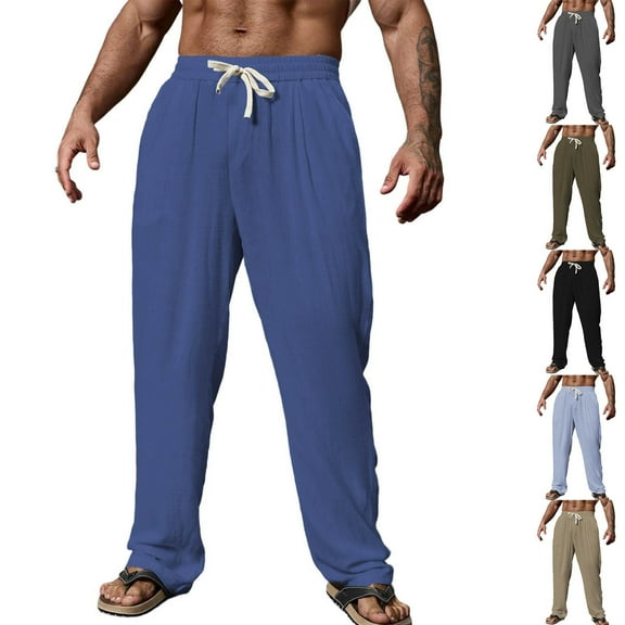 SROBPTY Plus Size Mens Pants, Sports Pants for Men, Men's Loose Casual Wide Leg Solid Breathable Sports Full Length Pants with Pockets Navy,S