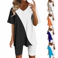 thumbnail image 1 of SROBPTY Set for Womens Print V Neck Short Sleeve Top Short Pants Outfits for Casual Wear, 1 of 4