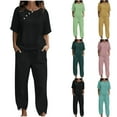 thumbnail image 1 of SROBPTY Womens Set Solid Crew Neck Short Sleeve Top Breathable Long Pants Outfits for Casual Wear, 1 of 5