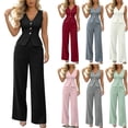 thumbnail image 1 of SROBPTY Set for Womens Solid Summer V-Neck Sleeveless Button Tops Elastic Waist Long Pants Outfits, 1 of 5