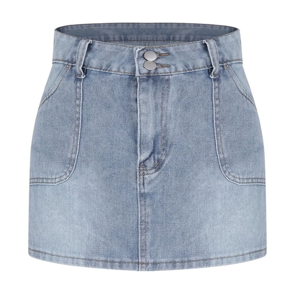 SROBPTY Skirts for Women Summer Solid Denim Button Zip with Pockets Midi for Casual Wear
