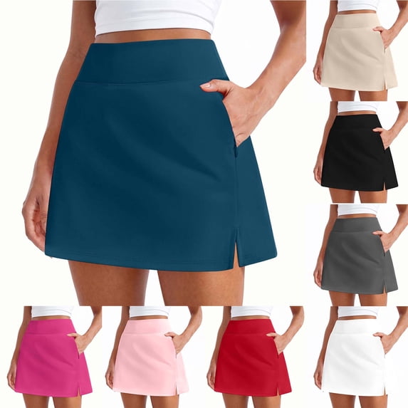 SROBPTY Skirts for Women Summer Solid with Pockets Mesh Active Short with Liner for Sports
