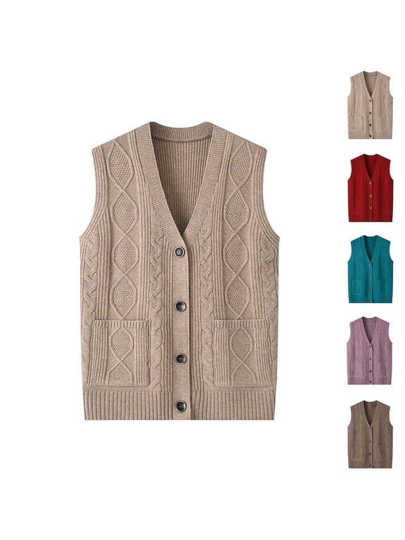 Sleeveless Duster Waistcoat Fall Winter Women Solid Button Outerwear with Pocket