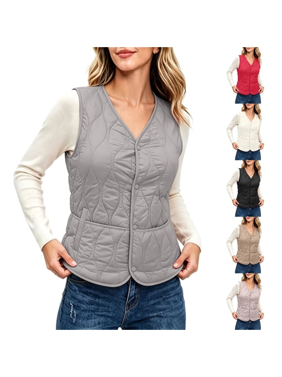 Sleeveless Duster Waistcoat Women Fall Winter Button Solid Outerwear
