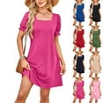 thumbnail image 1 of SROBPTY Summer Dresses for Women Solid Straight Neck Short Sleeve Ruffle, 1 of 5