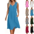 thumbnail image 1 of SROBPTY Summer Dresses for Women Solid Sleeveless Crew Neck Mid-Length Sundress for Daily Wear, 1 of 5