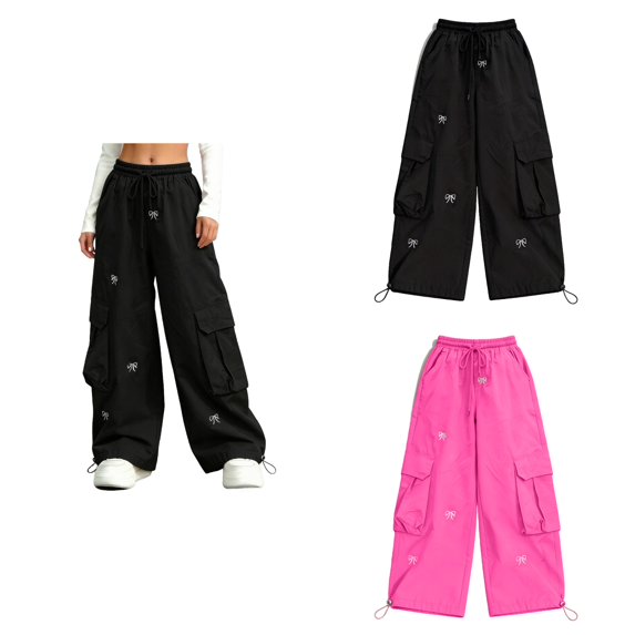 SROBPTY Sweatpant for Teens Girls Print Elastic Waist Wide Leg Drawstring for Fall Winter