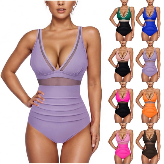 SROBPTY Swimsuit for Women, Women's Bathing Suit, Women's Solid Mesh Backless Swimsuit with Padded Army Green,S