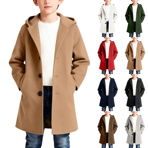SROBPTY Teen Boys Jacket Solid Hooded Button Front Long Sleeve with Pockets for 5Y-15Y