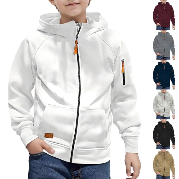SROBPTY Teen Boys Jacket Solid Hooded Zip Up Long Sleeve with Pockets