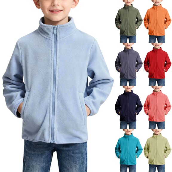 SROBPTY Teen Boys Jacket Solid Long Sleeve Zip Up with Pockets for 3Y-13Y
