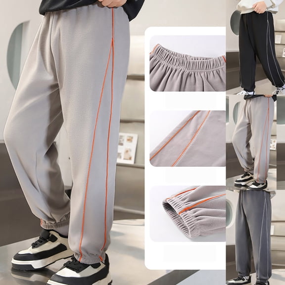 SROBPTY Teen Boys Pants Solid Elastic Waist Cuffed Thermal Trousers for 1-13 Years