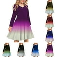 thumbnail image 1 of SROBPTY Teen Girls Dresses Print Crew Neck Long Sleeve Gradient Dance Mid-Length Sundress for 4-14Y, 1 of 3