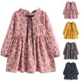 thumbnail image 1 of SROBPTY Teen Girls Dresses Print Long Sleeve Crew Neck Floral Drawstring Mid-Length Sundress for 2-14Y, 1 of 3