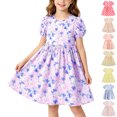 thumbnail image 1 of SROBPTY Teen Girls Dresses Print Short Sleeve Crew Neck A Line Mid-Length Sundress, 1 of 2