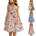 thumbnail image 1 of SROBPTY Teen Girls Dresses Print Sleeveless Crew Neck Floral Mid-Length Sundress for 1-11Y, 1 of 5