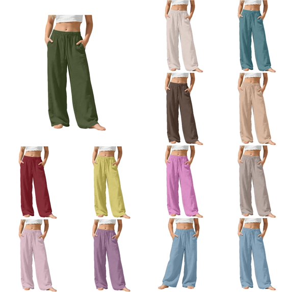 SROBPTY Teen Girls Fall Winter Pant Solid Wide Leg Drawstring with Pockets Loose Trouser for 3-14Y