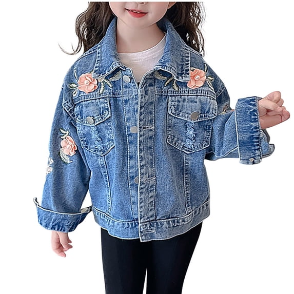 SROBPTY Teen Girls Jacket Print Denim Collared Button Front with Pockets for 1Y-12Y