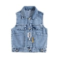 thumbnail image 1 of SROBPTY Teen Girls Jacket Solid Collared Sleeveless Button Front for 2Y-12Y, 1 of 3