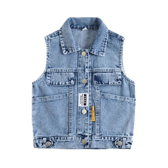 SROBPTY Teen Girls Jacket Solid Collared Sleeveless Button Front for 2Y-12Y