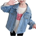 thumbnail image 1 of SROBPTY Teen Girls Jacket Solid Denim Collared Button Front with Bow and Pockets for 1Y-12Y, 1 of 4